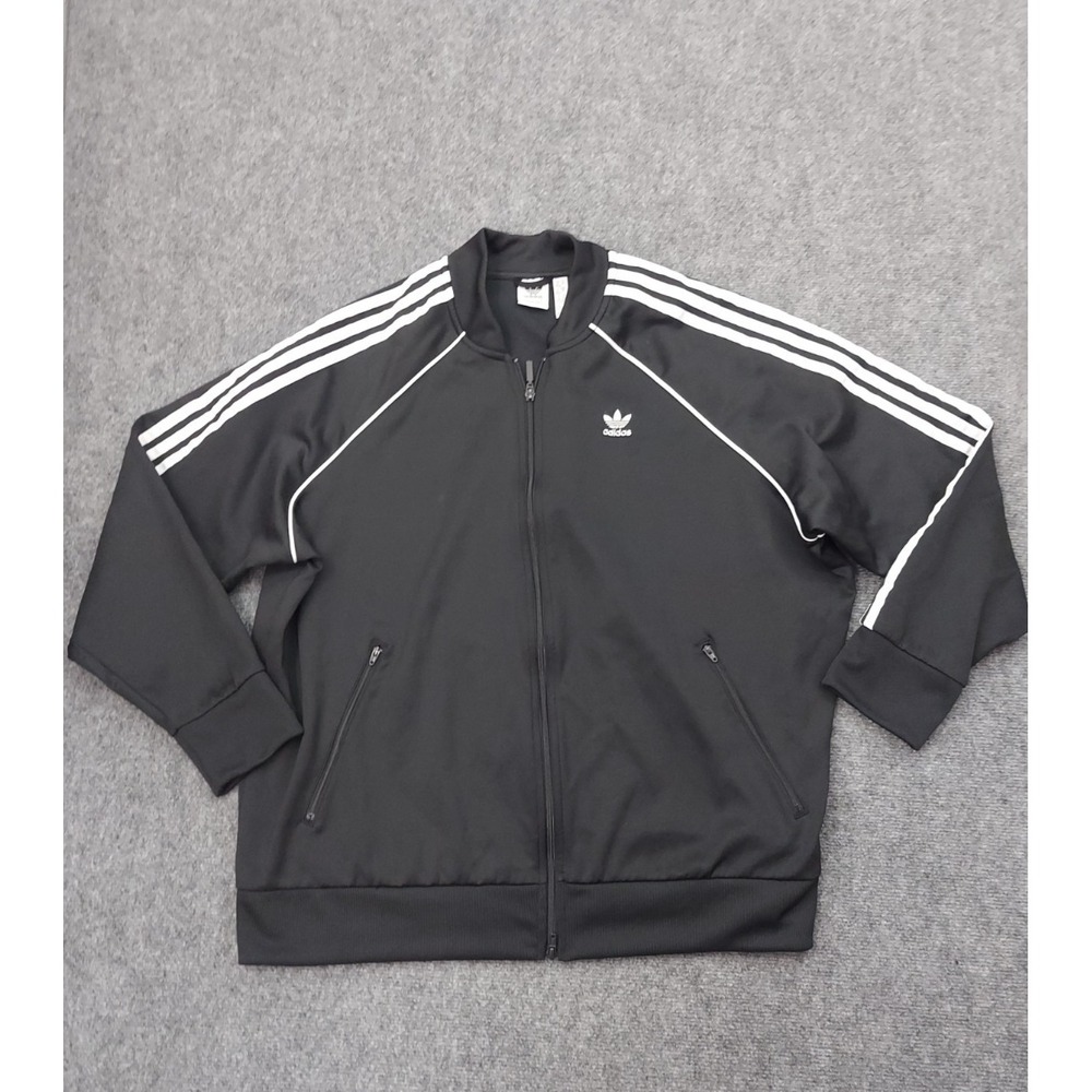 Adidas Track Jacket Mens 3X Black White Stripes Trefoil Logo Full Zip Athletic